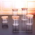 Factory direct clear high borosilicate glass storage jar with bamboo wood lid for spice food